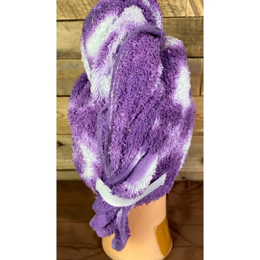 Tie Dye Hair Wrap Towel Soft 100% Cotton Purple & White Handmade 20X40 in